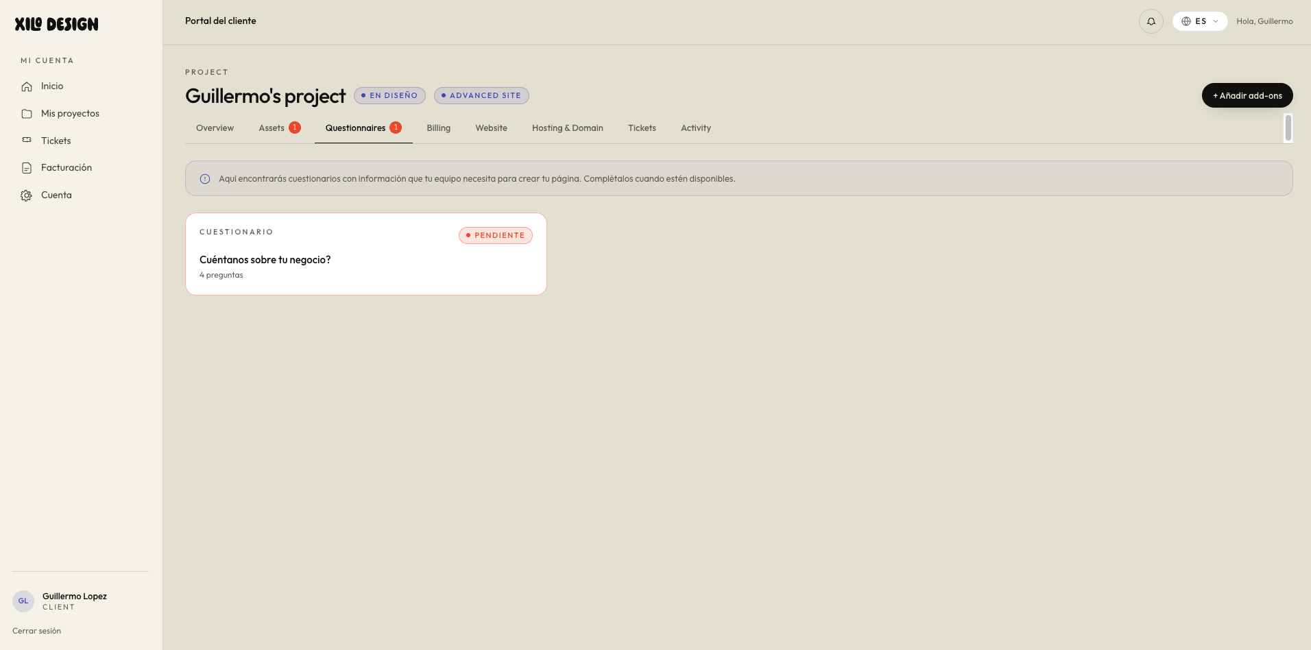Client portal — Questionnaires